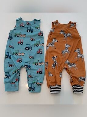 Baby Romper Set - Tractor Blue & Zebra, 9-12 months